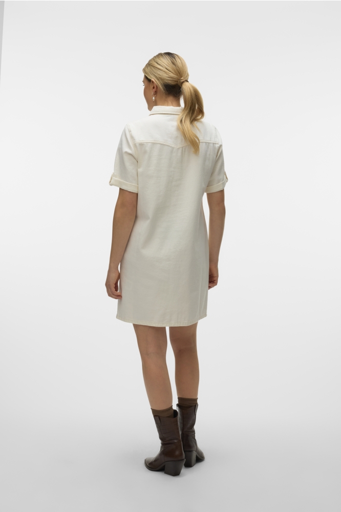 VMJENNIE SS SHORT DENIM DRESS GA NO 10309665 CLOUD DANCER